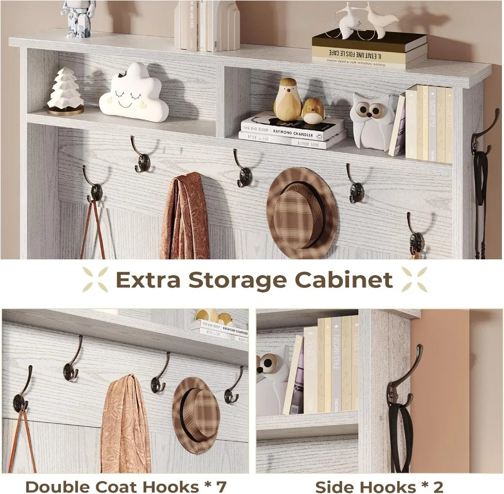 5-in-1 Entryway Bench with Coat Rack, Shoe Storage, LED Lights & Adjustable Shelf - White Hall Tree for Home Organization