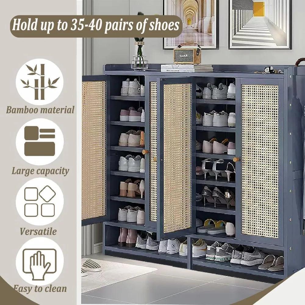 7-Tier Bamboo Shoe Cabinet with Doors, Freestanding Shoe Storage Organizer for 36-40 Pairs, Entryway Hallway Living Room
