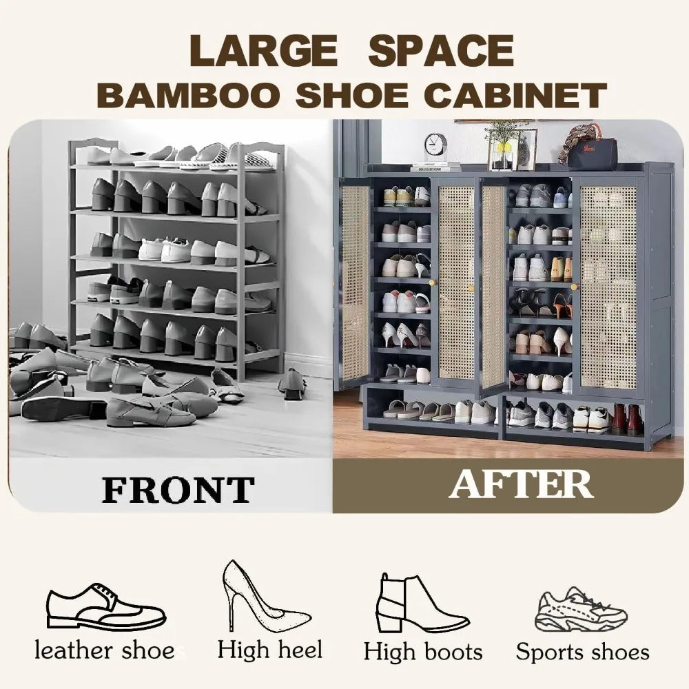 7-Tier Bamboo Shoe Cabinet with Doors, Freestanding Shoe Storage Organizer for 36-40 Pairs, Entryway Hallway Living Room