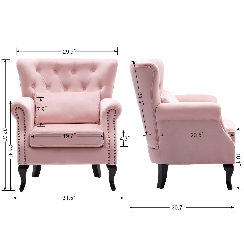 Mid Century Modern Accent Chair Upholstered Armchair Comfy Velvet Fabric Single Sofa with Tufted Wingback for Small, Customized